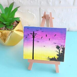 Mini Canvas Painting | Purple sunset sky Acrylic Painting  #art #Satisfying   #Shorts