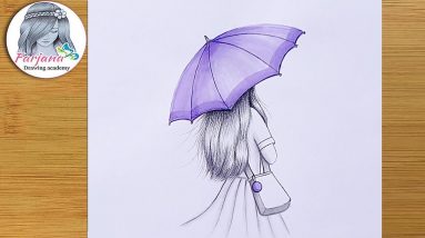Easy drawing || How to draw a girl with umbrella - pencil sketch  #Creative #art #Satisfying #Shorts