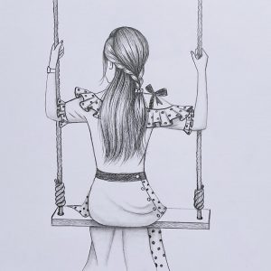 A girl is swaying in the cradle - Pencil Sketch (Step by step) || Easy way to draw back side of girl