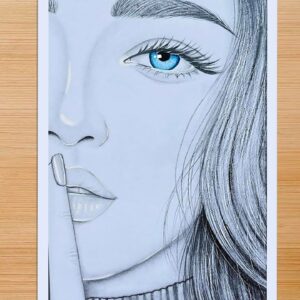 How to draw a beautiful blue eyed girl -Pencil Sketch | She is staring sadly with her finger on lips