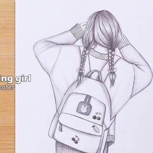 A School-going girl with winter sweater || Step by Step Pencil Sketch Tutorial || How to draw a girl