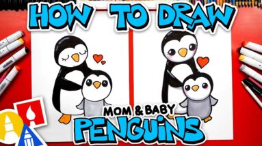 How To Draw Mom And Baby Penguins
