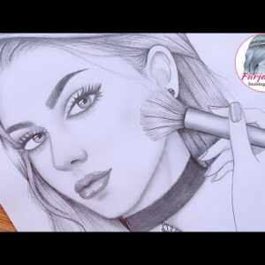 A Girl doing Makeup - Pencil Sketch for beginners || How to draw face - step by step