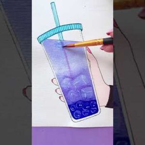 Easy watercolor Painting with DOMS Brush Pen  || blueberry drinks #Shorts