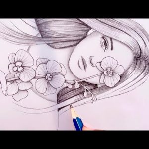 How to draw a girl with Flower - step by step || Drawing tutorial for beginners  || Pencil Sketch