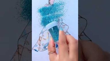 Blue dress design with Washi Tape and Glitter #fashionillustration #satisfyingart #creativeart
