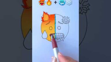 Hot🔥 + Cold❄️ || Emoji Mixing Satisfying Art  #creativeart  #satisfying