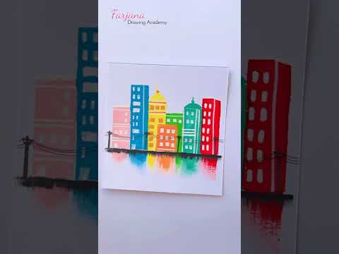 Painting colorful city in very easy way || Acrylic painting #creativeart  #satisfying