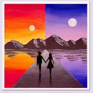 A Romantic Couple on Day & Night Scenery for beginners || Sunset & Moonlight -Easy scenery painting