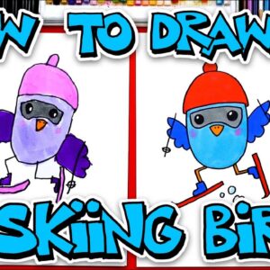How To Draw A Funny Skiing Bird Cartoon