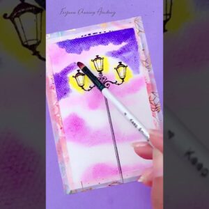 Street Light Scenery - Easy watercolor Painting || Moonlit night  #creativeart  #satisfying #shorts